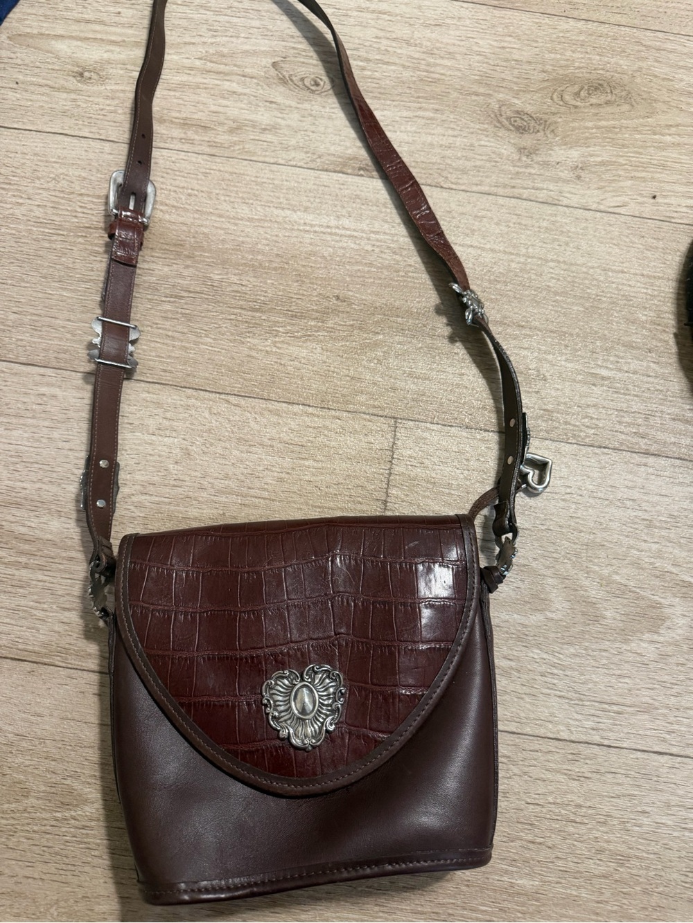 Women’s Brown vintage Brighton Crossbody Bag with Embossed Flap